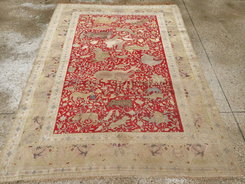 Antique Turkish Silk Kayseri Pictoral Rug, No.23691 - Gss