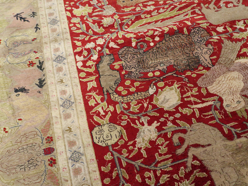 Antique Turkish Silk Kayseri Pictoral Rug, No.23691 - Gss