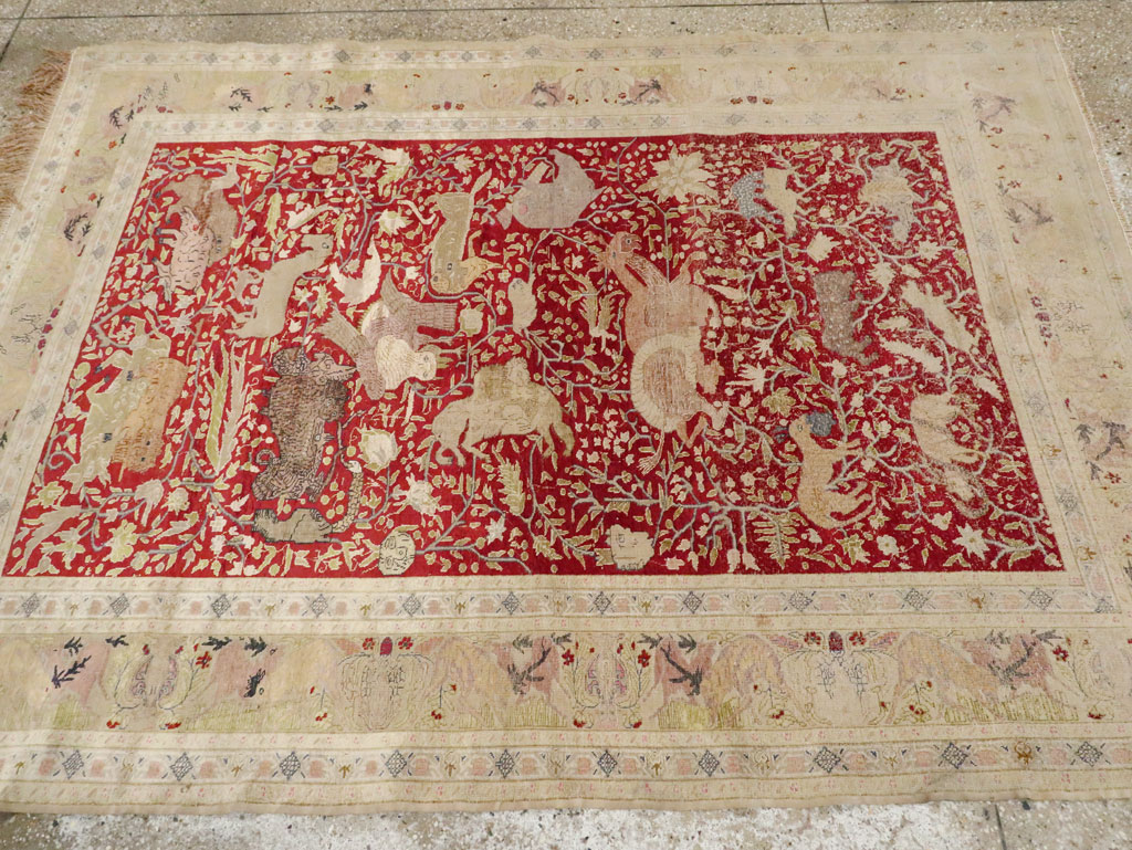 Antique Turkish Silk Kayseri Pictoral Rug, No.23691 - Gss