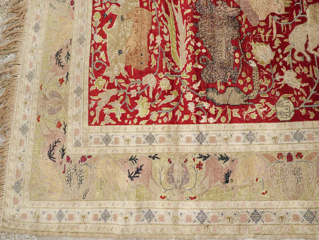 Antique Turkish Silk Kayseri Pictoral Rug, No.23691 - Gss