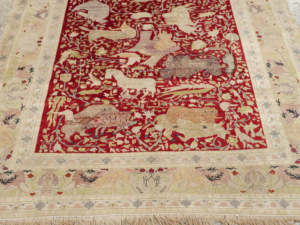 Antique Turkish Silk Kayseri Pictoral Rug, No.23691 - Gss