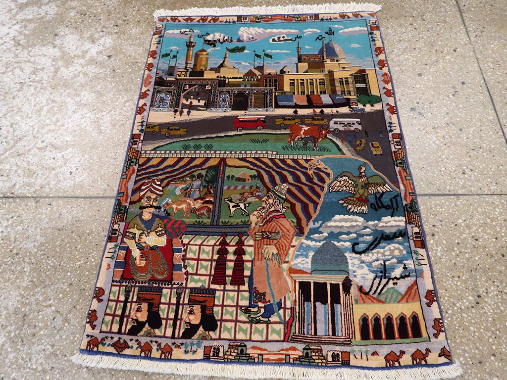 Vintage Persian Isfahan Pictorial Rug, No.23695 - Gss