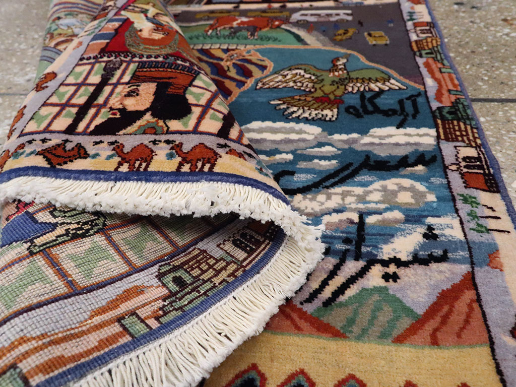 Vintage Persian Isfahan Pictorial Rug, No.23695 - Gss