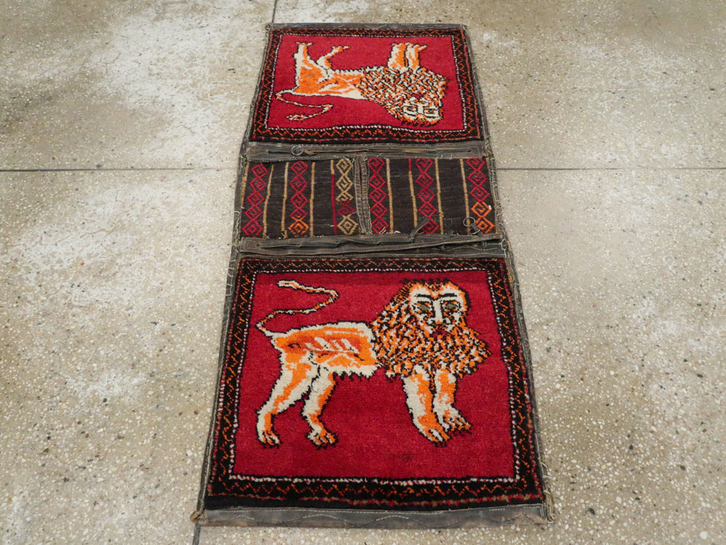 Vintage Persian Gabbeh Pictorial Saddlebag (Khorjin), No.23755 - Gss
