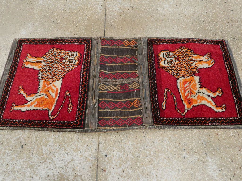 Vintage Persian Gabbeh Pictorial Saddlebag (Khorjin), No.23755 - Gss
