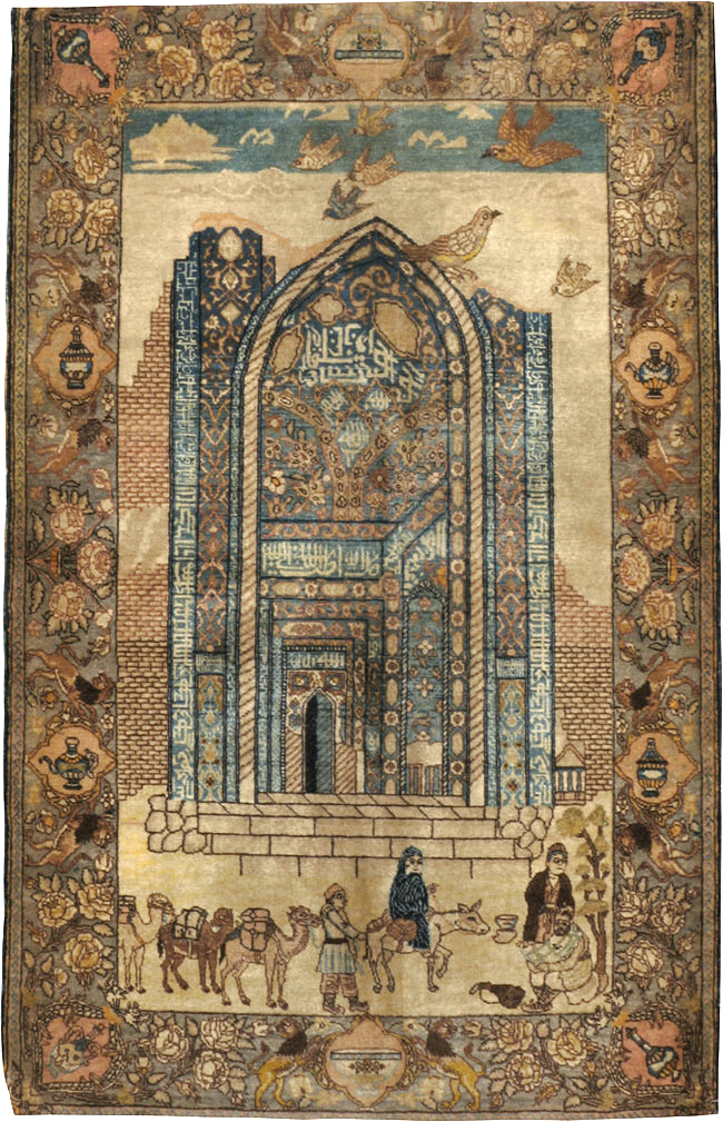 Vintage Persian Tabriz Pictorial Rug, No.23768 - Gss