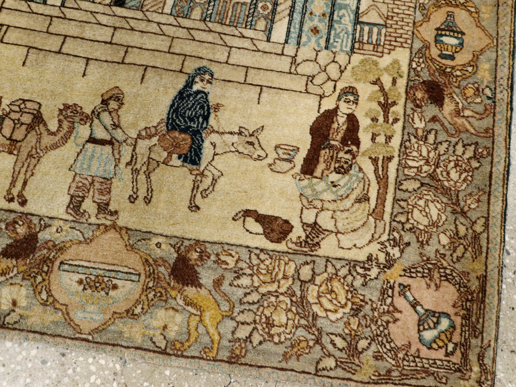 Vintage Persian Tabriz Pictorial Rug, No.23768 - Gss