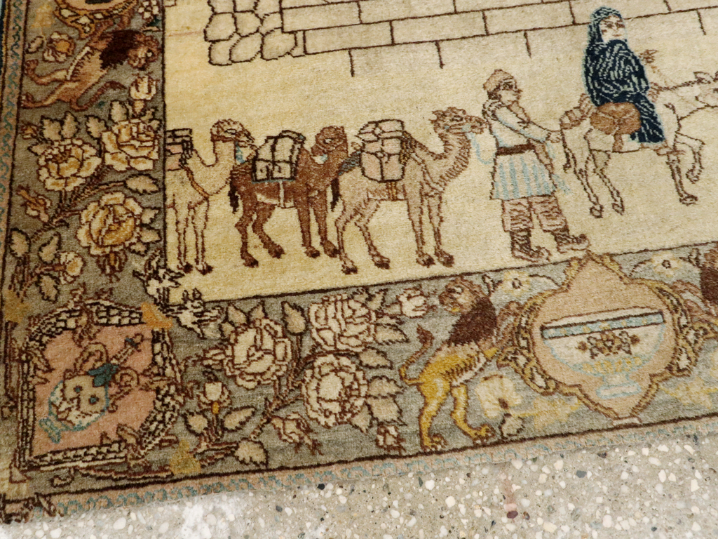 Vintage Persian Tabriz Pictorial Rug, No.23768 - Gss