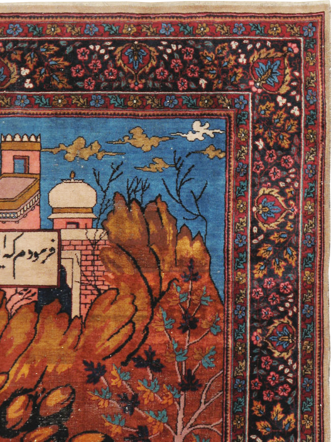 Vintage Indian Lahore Pictorial Rug, No.23797 - Gss