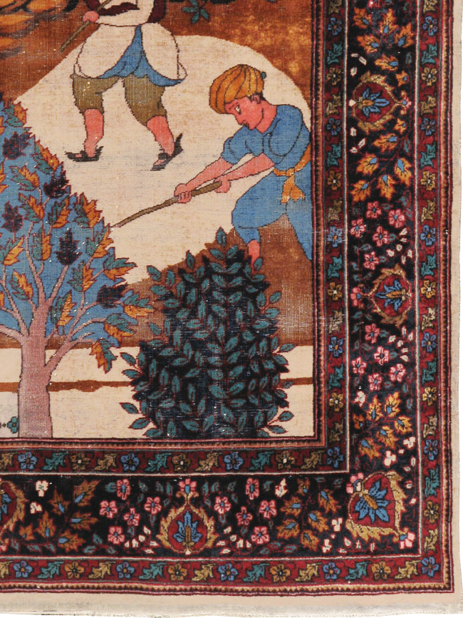 Vintage Indian Lahore Pictorial Rug, No.23797 - Gss