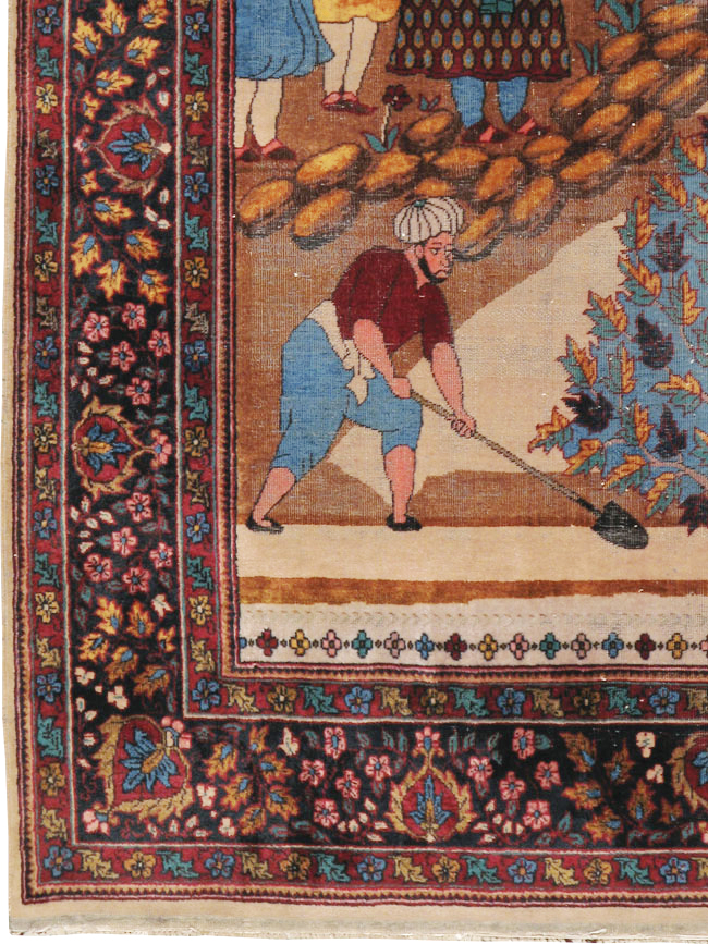 Vintage Indian Lahore Pictorial Rug, No.23797 - Gss