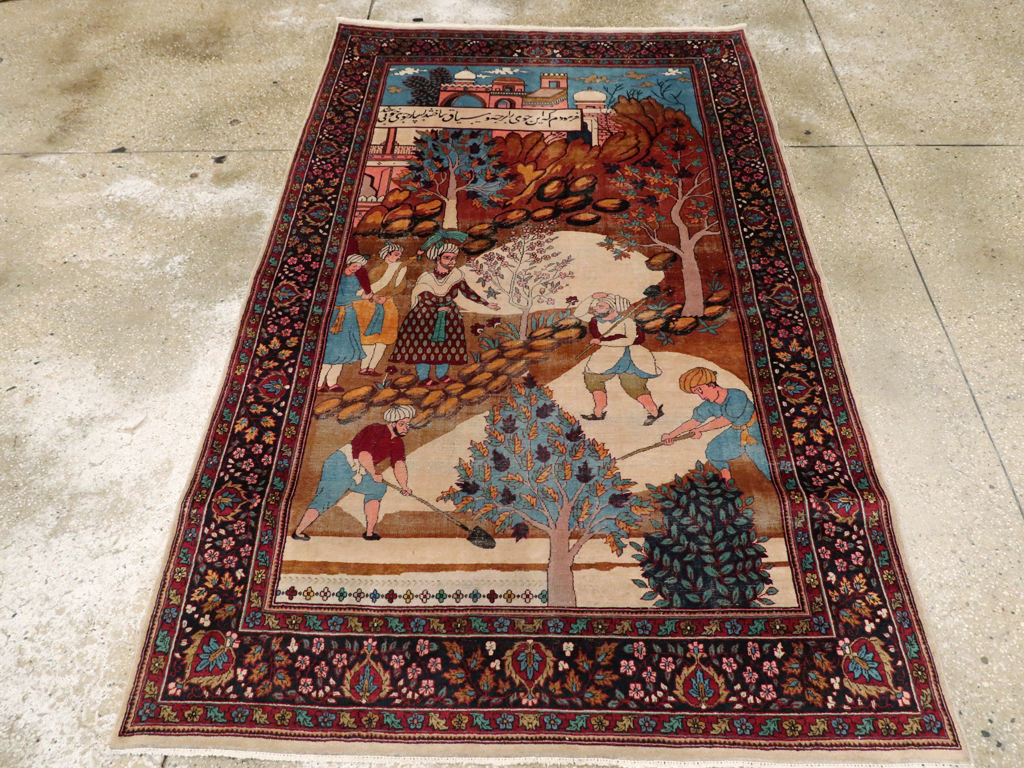 Vintage Indian Lahore Pictorial Rug, No.23797 - Gss