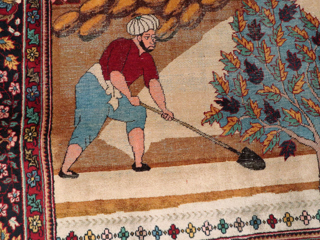 Vintage Indian Lahore Pictorial Rug, No.23797 - Gss