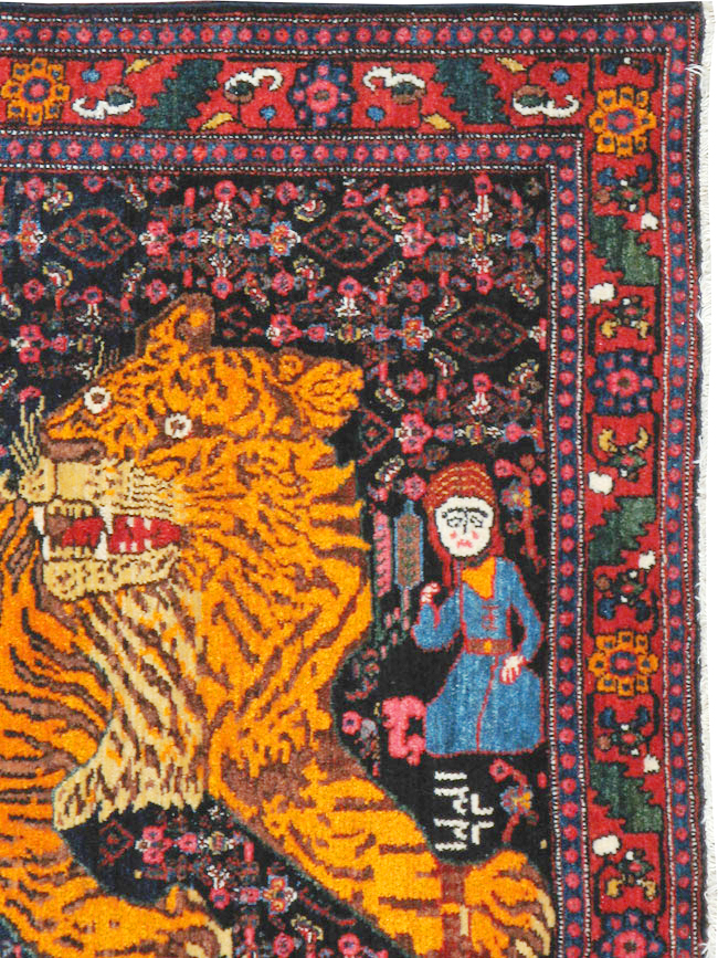 Vintage Persian Senneh Pictorial Rug, No.23836 - Gss