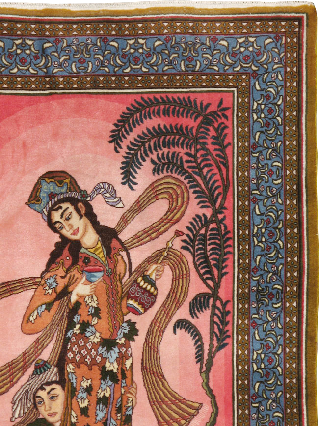 Vintage Persian Tabriz Pictorial Throw Rug, No.23848 - Gss