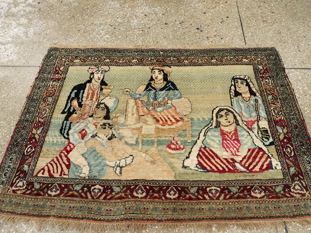 Vintage Persian Tabriz Pictorial Rug, No.23896 - Gss