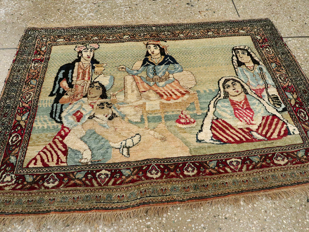 Vintage Persian Tabriz Pictorial Rug, No.23896 - Gss