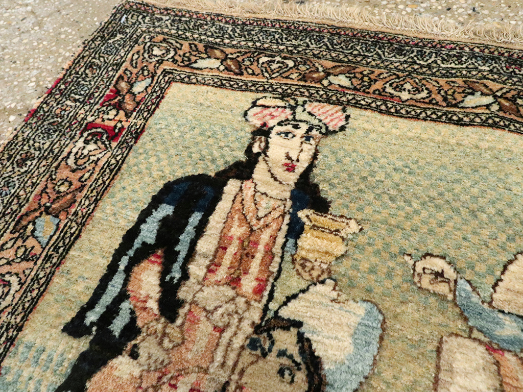 Vintage Persian Tabriz Pictorial Rug, No.23896 - Gss