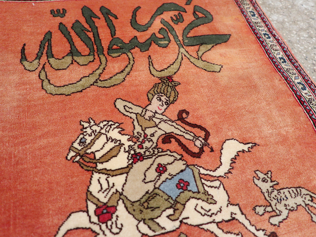 Vintage Persian Tabriz Pictorial Throw Rug, No.23951 - Gss