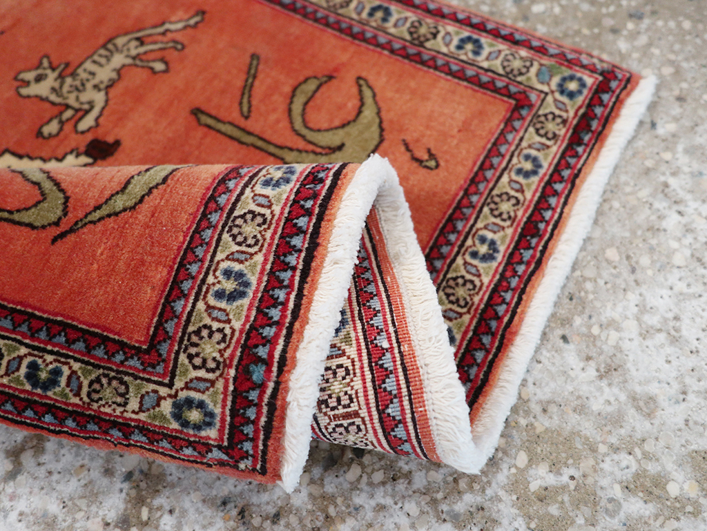 Vintage Persian Tabriz Pictorial Throw Rug, No.23951 - Gss