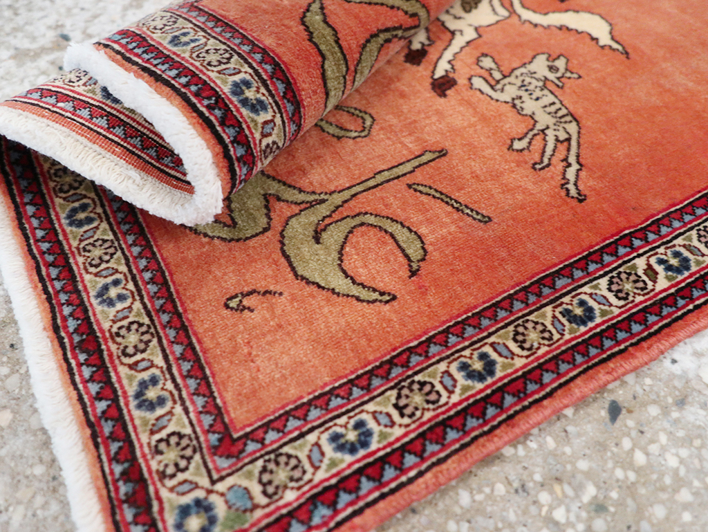 Vintage Persian Tabriz Pictorial Throw Rug, No.23951 - Gss