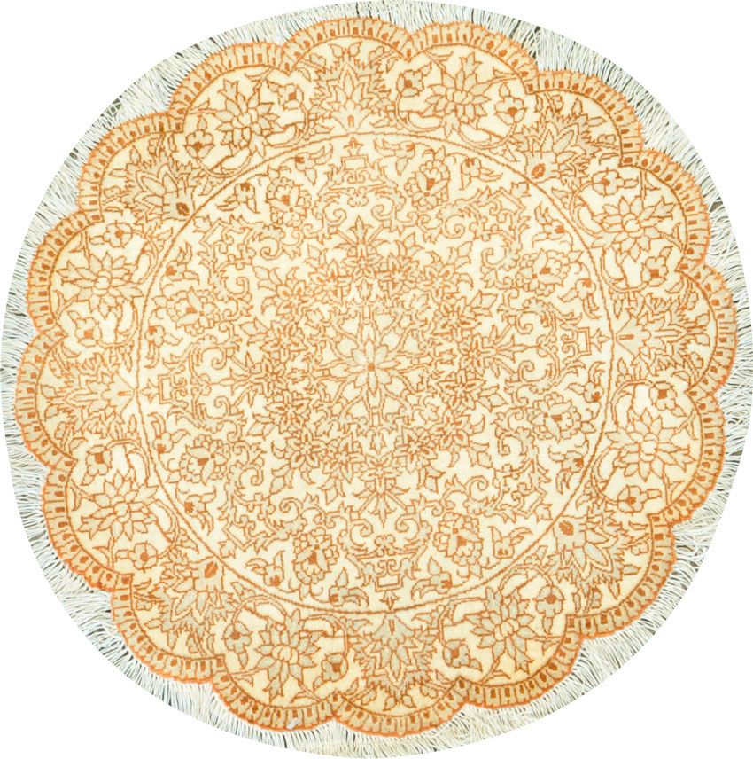 Silk Persian Quom Round Throw Rug, No.23954 - Gss