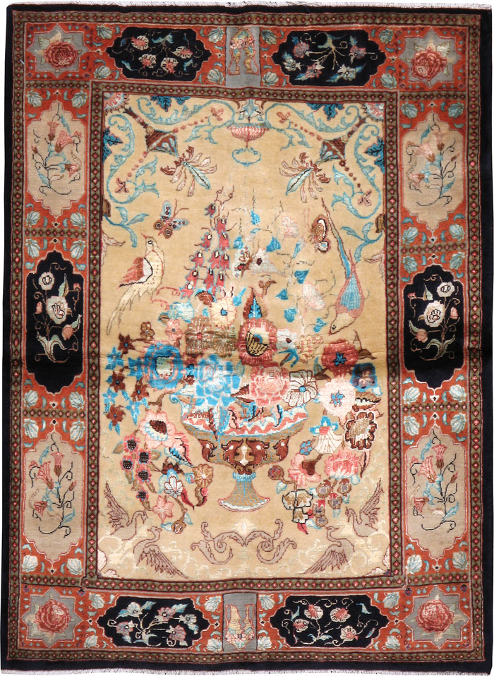 Vintage Persian Quom Pictorial Rug, No.23956 - Gss