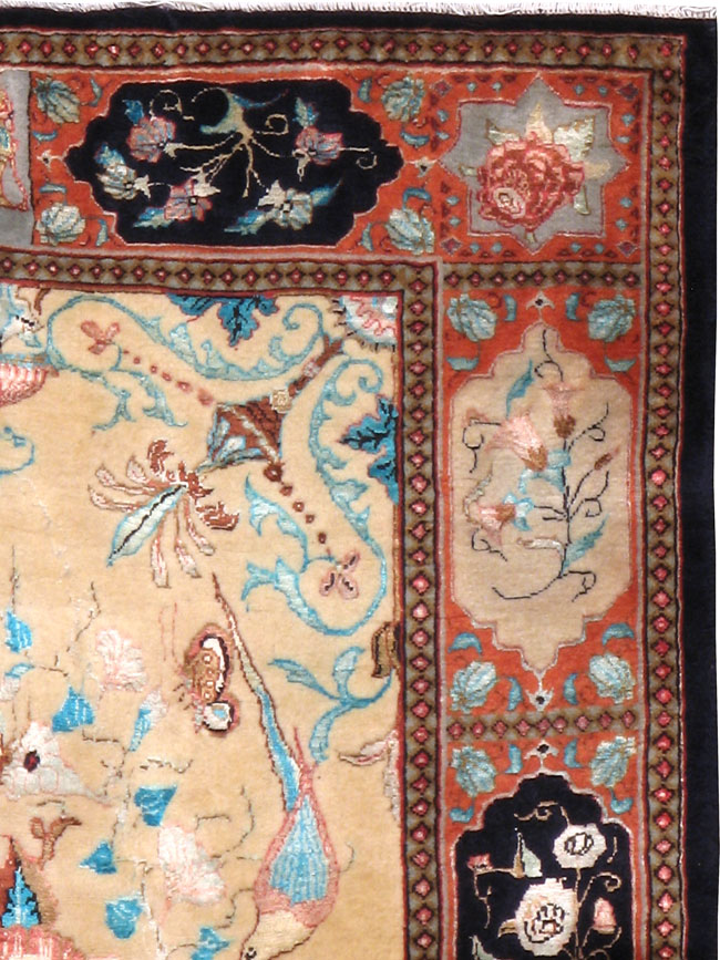 Vintage Persian Quom Pictorial Rug, No.23956 - Gss