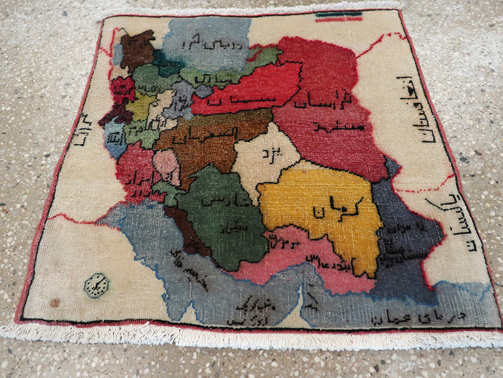 Antique Persian Tabriz Pictorial Map Rug, No.23973 - Gss