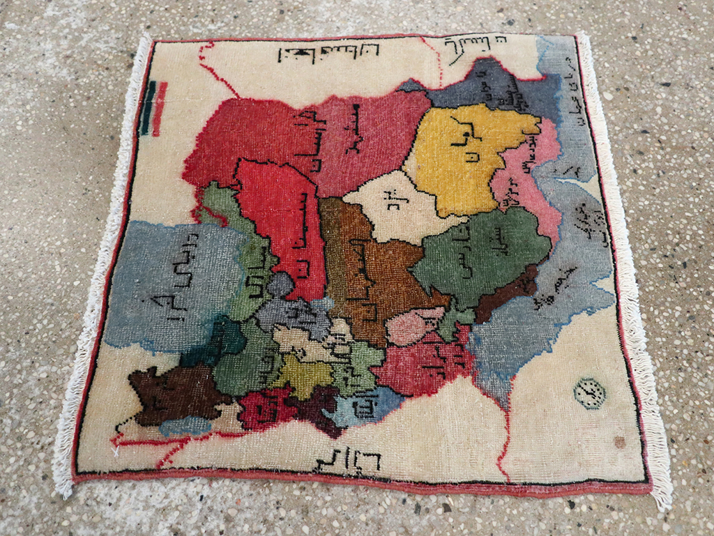 Antique Persian Tabriz Pictorial Map Rug, No.23973 - Gss