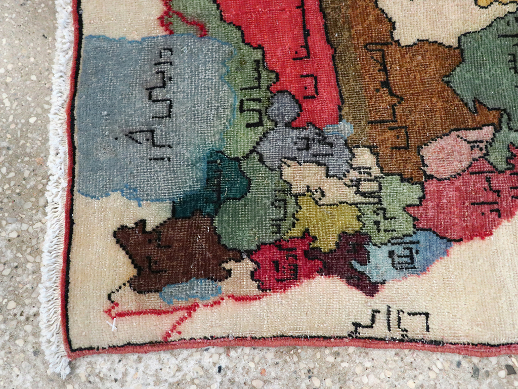 Antique Persian Tabriz Pictorial Map Rug, No.23973 - Gss