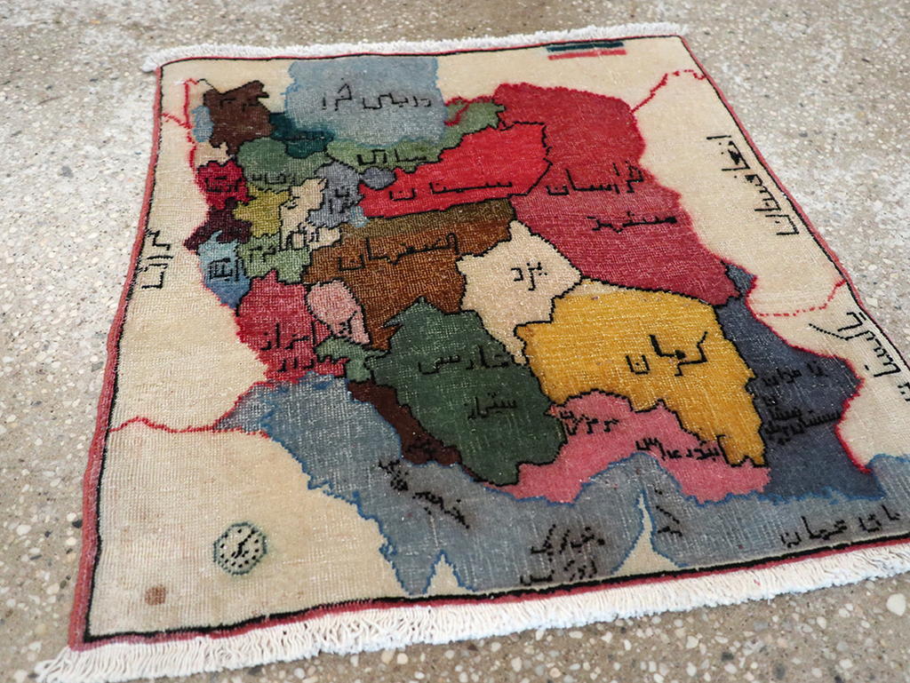 Antique Persian Tabriz Pictorial Map Rug, No.23973 - Gss