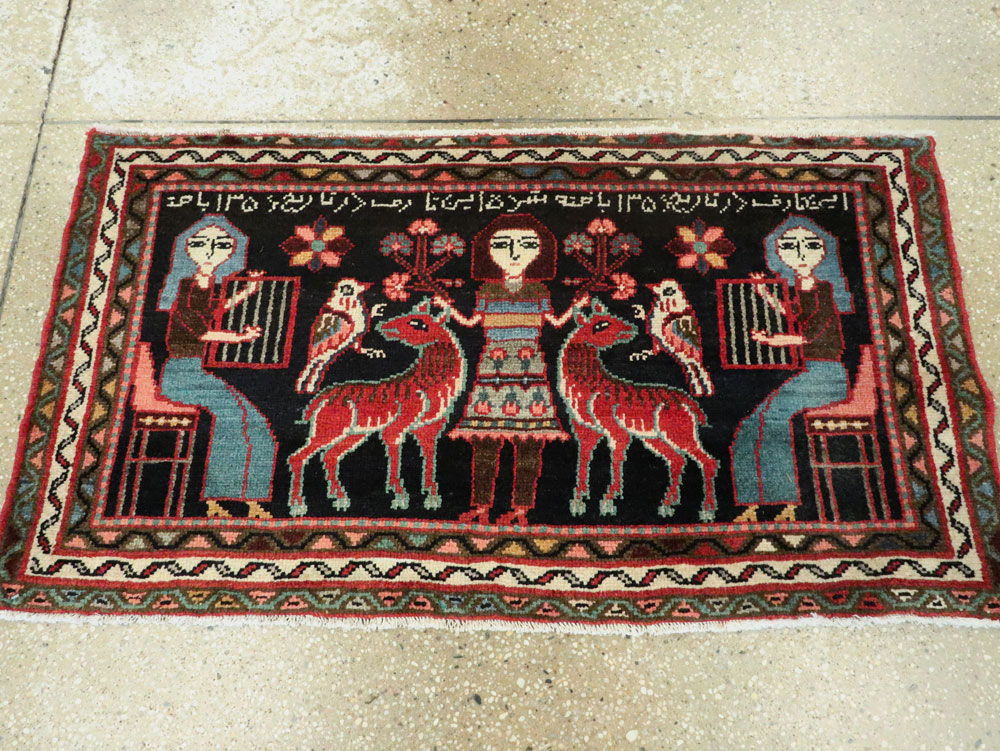 Vintage Persian Hamadan  Pictorial Rug, No.23989 - Gss