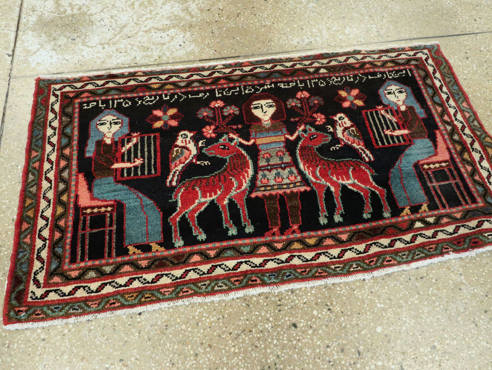 Vintage Persian Hamadan  Pictorial Rug, No.23989 - Gss