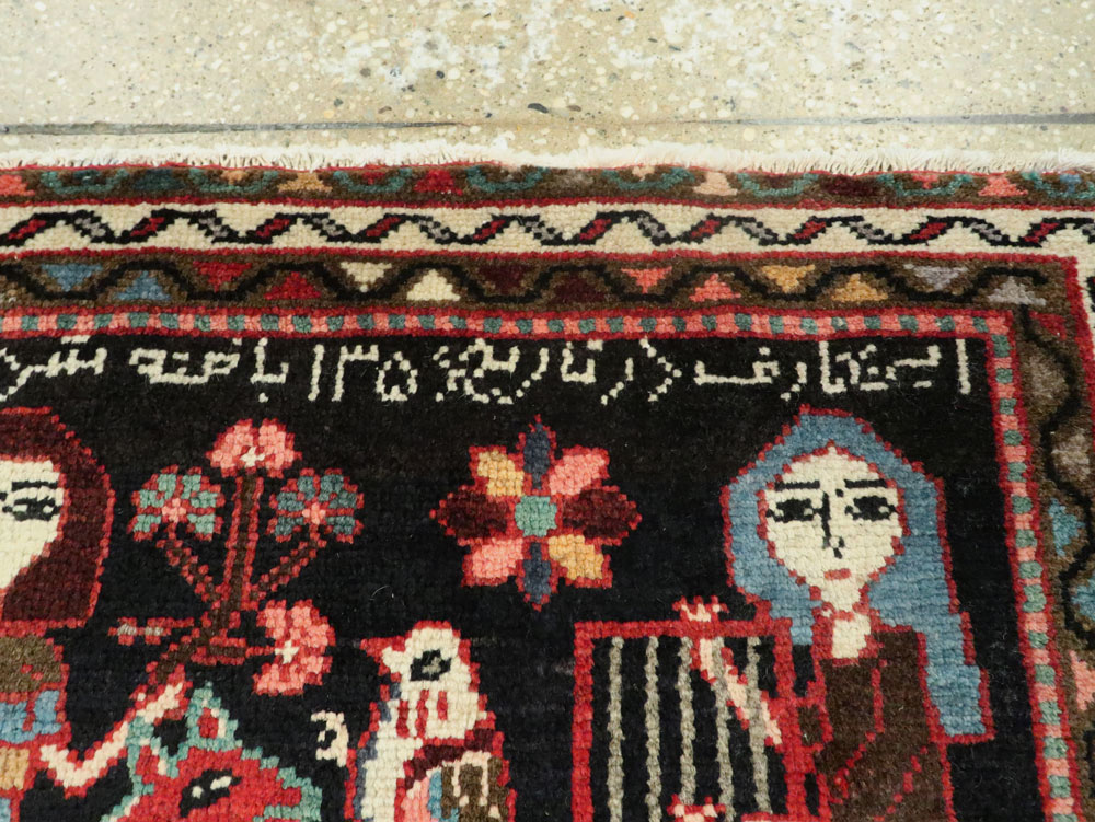 Vintage Persian Hamadan  Pictorial Rug, No.23989 - Gss