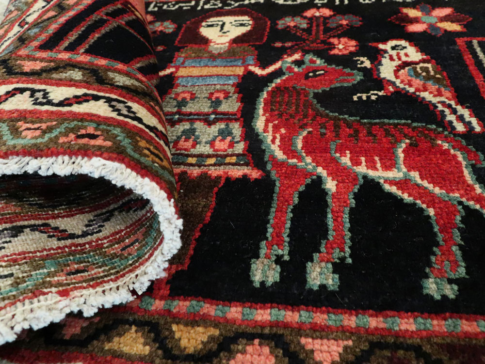 Vintage Persian Hamadan  Pictorial Rug, No.23989 - Gss