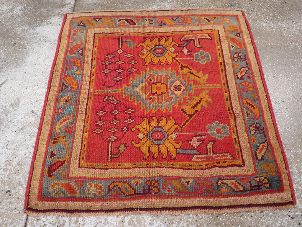 Antique Turkish Oushak Square Throw Rug, No.23999 - Gss