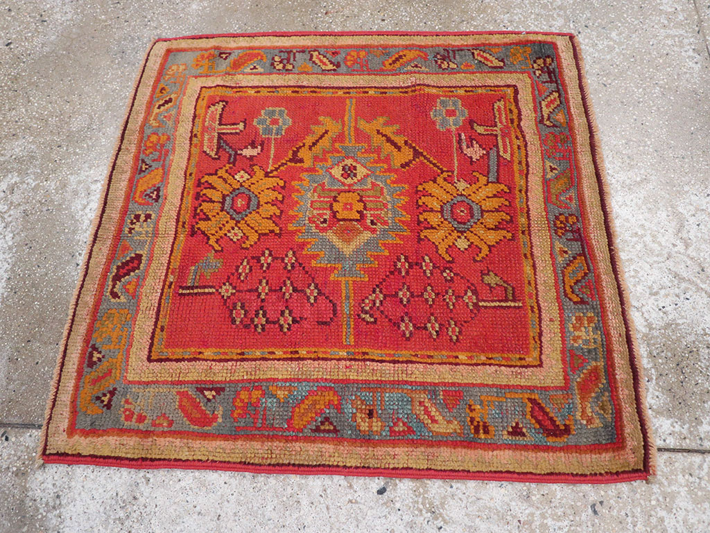 Antique Turkish Oushak Square Throw Rug, No.23999 - Gss