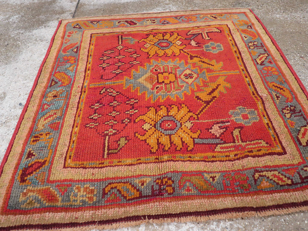 Antique Turkish Oushak Square Throw Rug, No.23999 - Gss