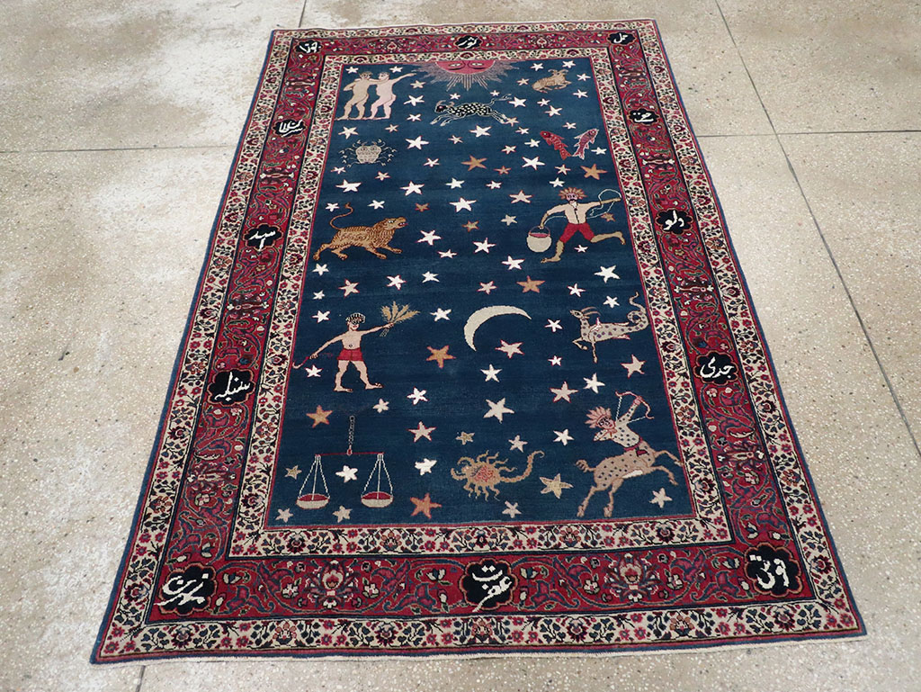 Antique Persian Mashad Pictorial Accent Rug, No.24010 - Gss