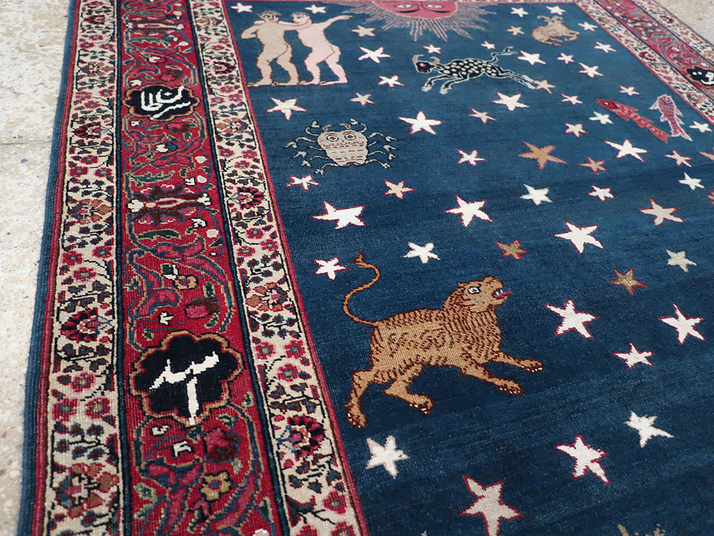 Antique Persian Mashad Pictorial Accent Rug, No.24010 - Gss