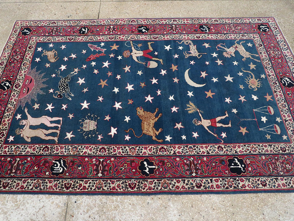 Antique Persian Mashad Pictorial Accent Rug, No.24010 - Gss