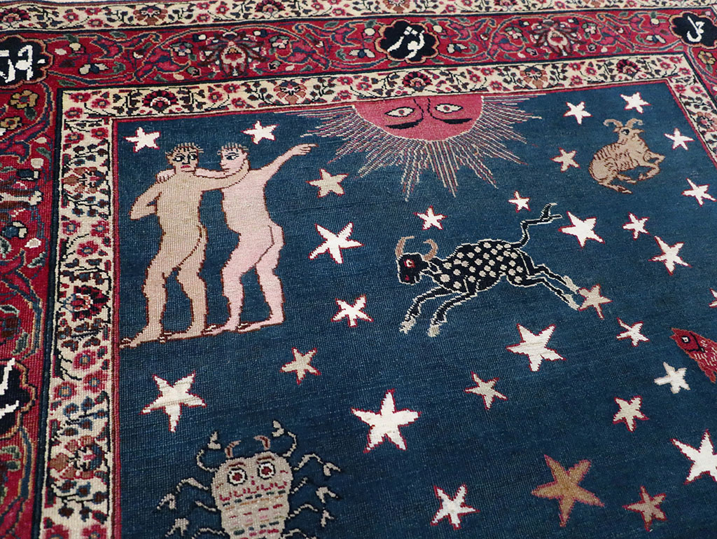 Antique Persian Mashad Pictorial Accent Rug, No.24010 - Gss