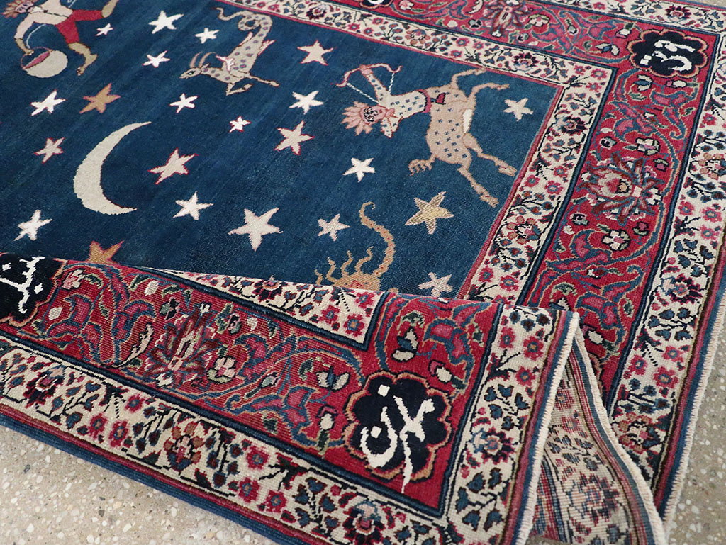 Antique Persian Mashad Pictorial Accent Rug, No.24010 - Gss