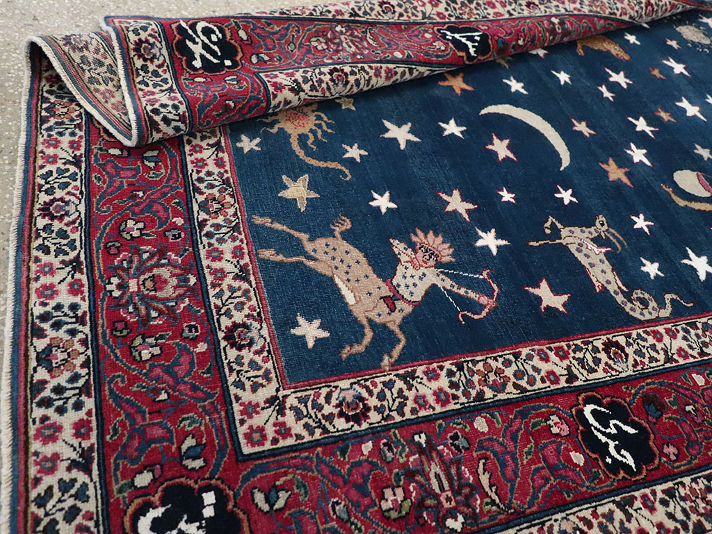 Antique Persian Mashad Pictorial Accent Rug, No.24010 - Gss