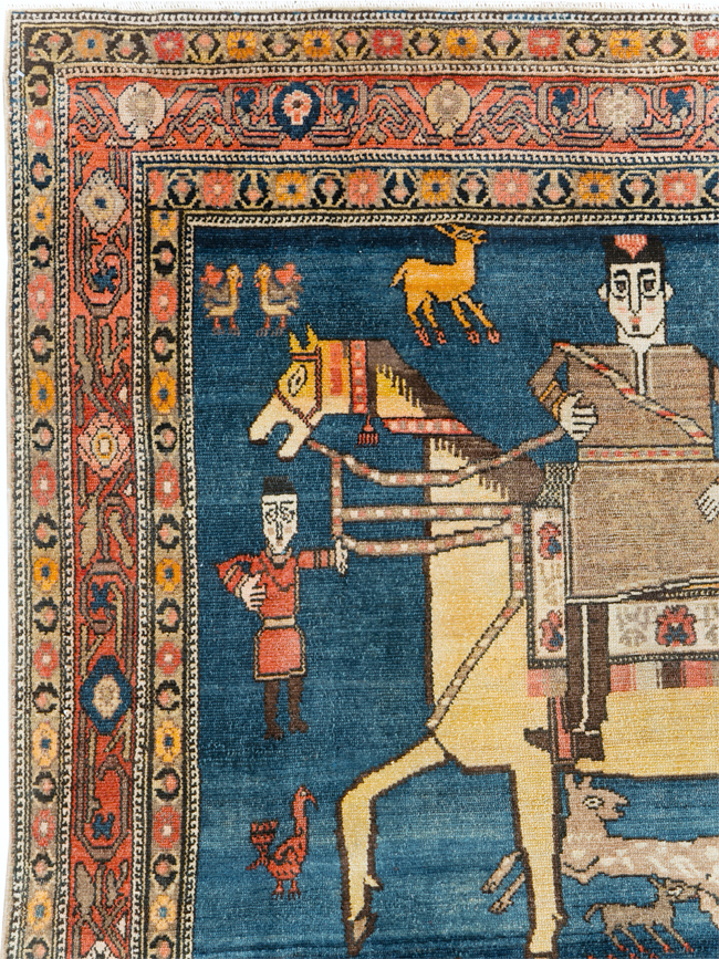 Antique Persian Pictorial Malayer Accent Rug, No.24062 - Gss