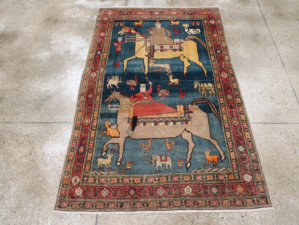 Antique Persian Pictorial Malayer Accent Rug, No.24062 - Gss