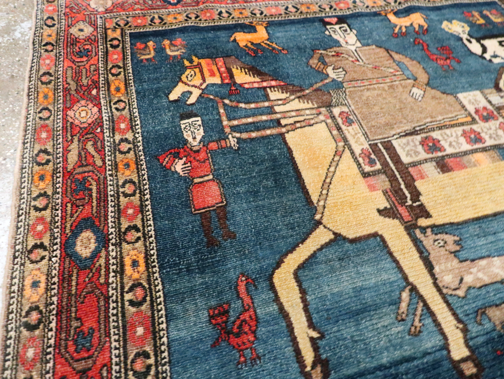 Antique Persian Pictorial Malayer Accent Rug, No.24062 - Gss