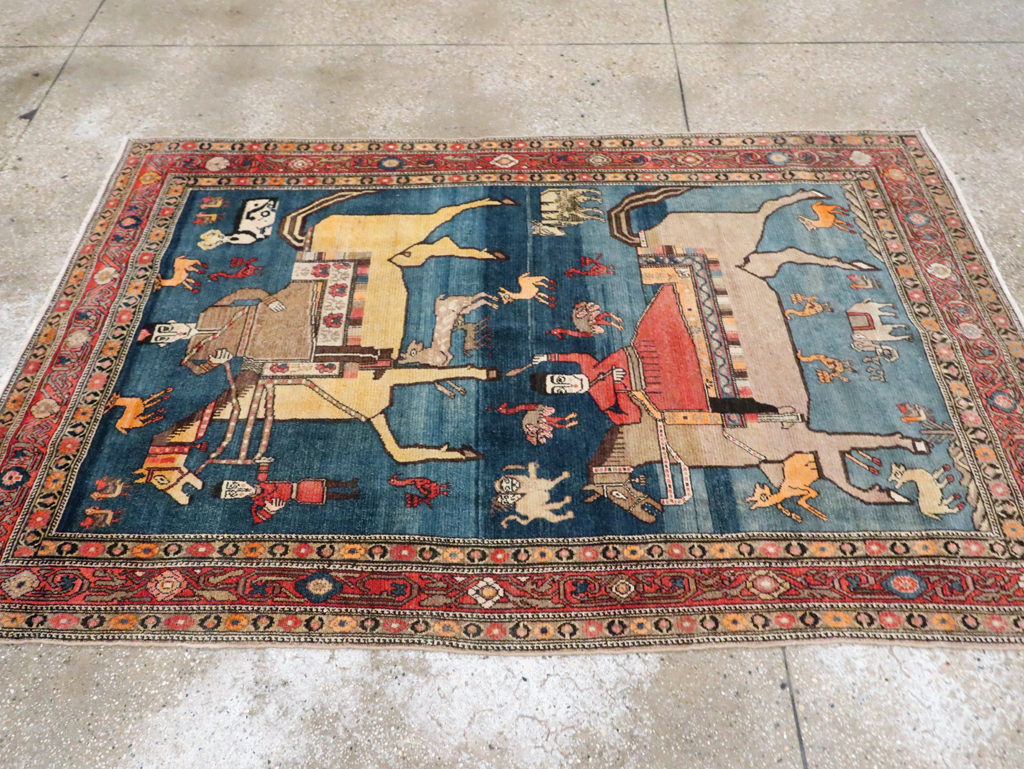 Antique Persian Pictorial Malayer Accent Rug, No.24062 - Gss
