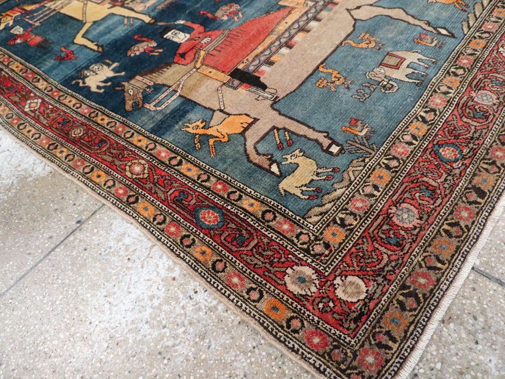 Antique Persian Pictorial Malayer Accent Rug, No.24062 - Gss